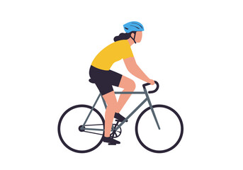 Naklejka premium Minimalist illustration of a person riding a bicycle with a blue helmet.
