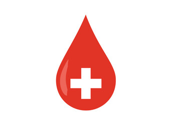 Obraz premium Red Blood Drop with White Cross Medical Symbol.