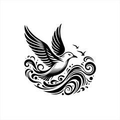 A bird flying over water