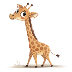 Fototapeta premium Cute Cartoon Giraffe Standing Upright – Adorable African Animal Character Illustration for Kids and Educational Use