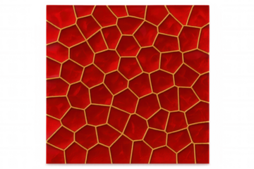 Golden veins interweaving across cracked deep-red surface, forming irregular geometric networks, creating abstract textural pattern with transparent background