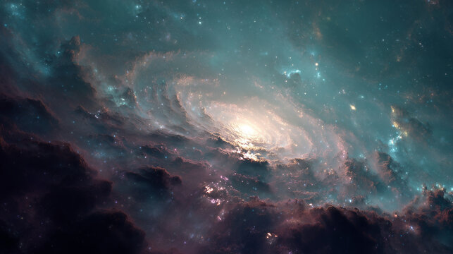 Abstract representation of Deontology ethics as a constant, swirling galaxy in a vast universe.