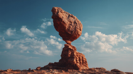 Cinematic landscape representing a Tipping Point with a massive balanced rock in a desert.