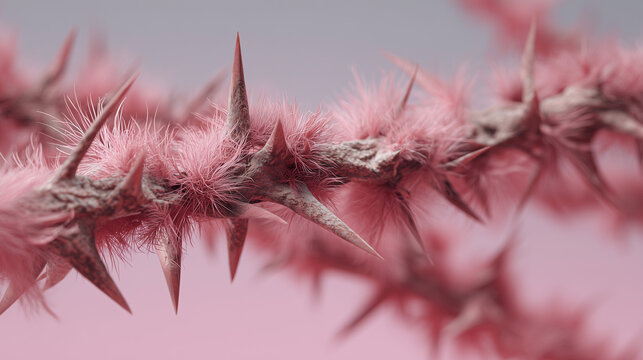 Surreal concept of a Euphemism, with soft pink fluff failing to hide sharp dangerous thorns.