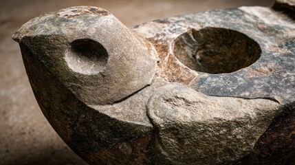 Carved stone oil lamp detail