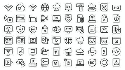 Photo of collection of thin line icons for web and mobile isolated on white background