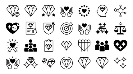 Photo of collection of diamond icons isolated on white background in line style