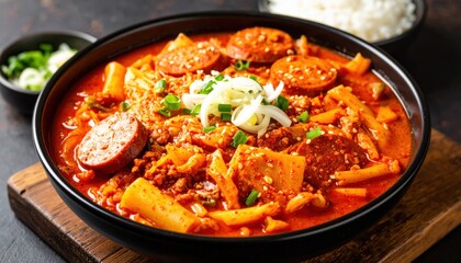 Fototapeta premium Close-up of Budae Jjigae Korean Stew