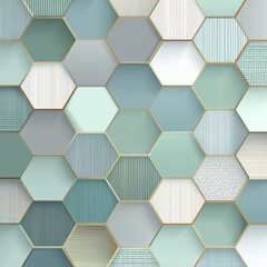 Teal and Gold Hexagonal Geometric Pattern with Textured Tiles