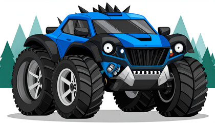 Blue Monster Truck with Mountain View.