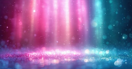 Obraz premium Vibrant light streaks, pinks, blues create dazzling abstract background. Glittering particles enhance dramatic visual effect.