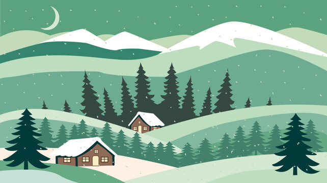 Vector winter landscape with snowy mountains