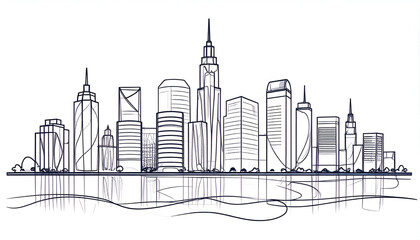 Obraz premium Cityscape Skyline with Line Art.