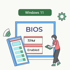 Man Configuring Bios Settings on Windows 11 System