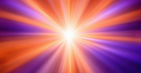 Obraz premium Bright light burst radiates outward. Orange, purple hues blend creating dynamic visual effect. Intense energy emanates from central point.