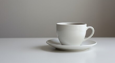 Fototapeta premium White Ceramic Cup and Saucer on a Plain Surface
