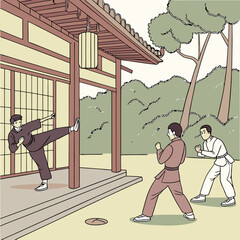 Martial Arts Training at a Japanese Temple
