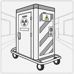 Medical Radiation Transport Container on Wheeled Cart