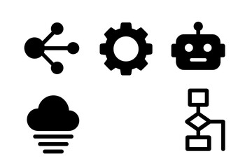 Icons representing technology, connectivity, and automation in modern digital environments