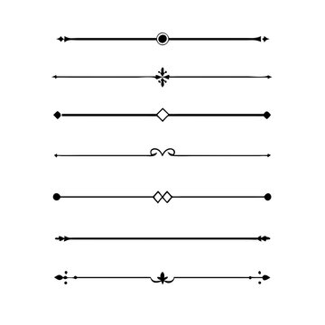 Hand drawn calligraphic dividers. Swirl victorian borders. Vector isolated royal decor separators. Classic wedding invitation calligraphic lines.	