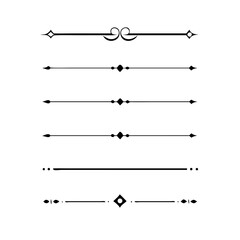 Hand drawn calligraphic dividers. Swirl victorian borders. Vector isolated royal decor separators. Classic wedding invitation calligraphic lines.	