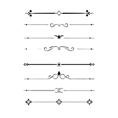 Hand drawn calligraphic dividers. Swirl victorian borders. Vector isolated royal decor separators. Classic wedding invitation calligraphic lines.	