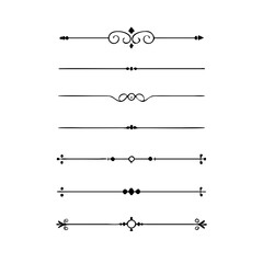 Hand drawn calligraphic dividers. Swirl victorian borders. Vector isolated royal decor separators. Classic wedding invitation calligraphic lines.	