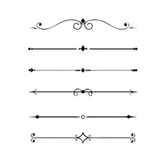 Hand drawn calligraphic dividers. Swirl victorian borders. Vector isolated royal decor separators. Classic wedding invitation calligraphic lines.	