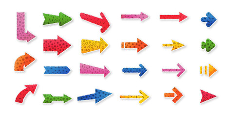 Torn Paper arrows set with simple pattern. Collection of design elements for collage