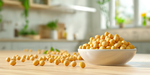 Fresh Yellow Soybeans on Kitchen Table