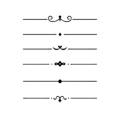 Hand drawn calligraphic dividers. Swirl victorian borders. Vector isolated royal decor separators. Classic wedding invitation calligraphic lines.	