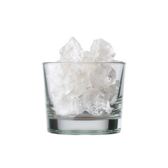 A clear glass filled with ice cubes, perfect for cooling beverages. The transparent quality highlights the texture and shape of the ice, creating an appealing visual.