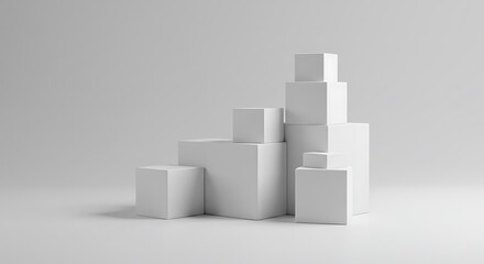Fototapeta premium Arrangement of White Cubes in a Pyramid Structure on a Neutral Background