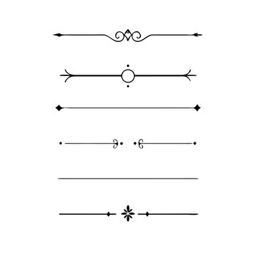text dividers doodle set. Wedding decorative elements. Divider ornament, borders, floral, vintage line separators. Hand drawn vector illustration isolated on white background. Set page dividers.	