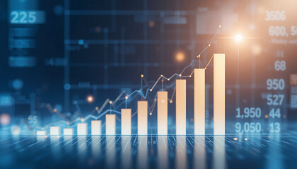 Futuristic Bar Chart Displaying Financial Growth, Business Metrics, Economic Data, and Investment Analytics on a Digital Technology Interface Background