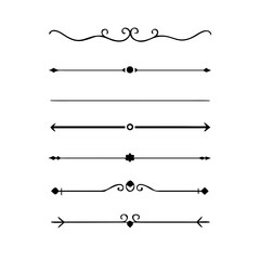 text dividers doodle set. Wedding decorative elements. Divider ornament, borders, floral, vintage line separators. Hand drawn vector illustration isolated on white background. Set page dividers.	