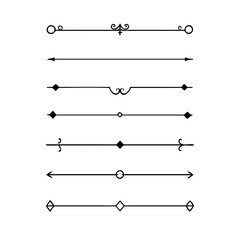 text dividers doodle set. Wedding decorative elements. Divider ornament, borders, floral, vintage line separators. Hand drawn vector illustration isolated on white background. Set page dividers.	