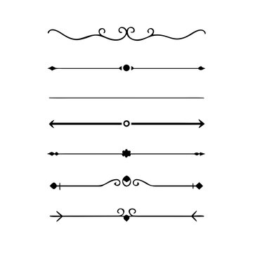 text dividers doodle set. Wedding decorative elements. Divider ornament, borders, floral, vintage line separators. Hand drawn vector illustration isolated on white background. Set page dividers.	