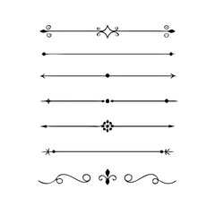 text dividers doodle set. Wedding decorative elements. Divider ornament, borders, floral, vintage line separators. Hand drawn vector illustration isolated on white background. Set page dividers.	