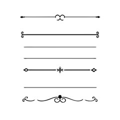 text dividers doodle set. Wedding decorative elements. Divider ornament, borders, floral, vintage line separators. Hand drawn vector illustration isolated on white background. Set page dividers.	