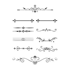 Set of Vintage decorative lines. text dividers. Line border. Lines separators, Borders, Vintage dividers, Underline elements. Divider set vector. Vector illustration.Line dividers.	