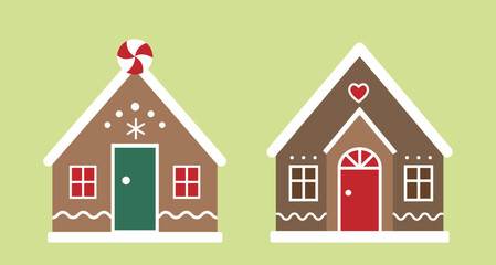 Set Of Colorful Gingerbread House Flat Stock Vector Illustration.
Cute Christmas Cookie House Clipart. 
Good for greeting card, poster, banner, leaflet.