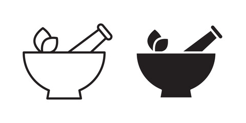 Mortar and Pestle Icon Vector illustration Stroke and fill on white background Pharmacy, pestle and mortar icon sign symbol