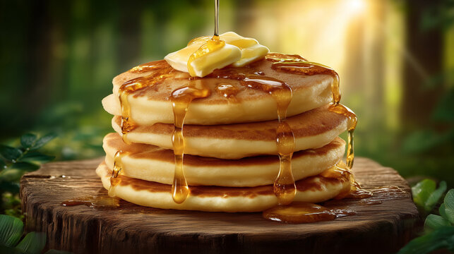 Perfect Pancake Stack with Cream, Berries, and Syrup – Indulge in National Pancake Day’s Sweetest Breakfast Tradition