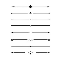 Set of Vintage decorative lines. text dividers. Line border. Lines separators, Borders, Vintage dividers, Underline elements. Divider set vector. Vector illustration.Line dividers.	