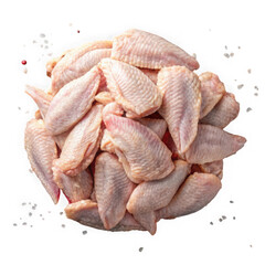 Pile of raw chicken wings isolated on transparent background