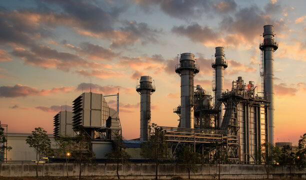 Combined Cycle Power Plant. Steam Turbine Modern Clean Power generator building. Large electricity industry.