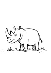Obraz premium Friendly cartoon rhino standing on grass, perfect for kids' books and educational materials
