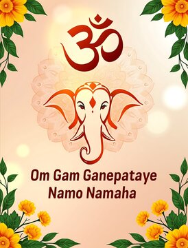Om Gam Ganapataye Namo Namaha with Ganesha and Om Symbol