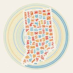 Indiana Round Poster. Typography style image of State. Counties word clouds of Indiana. Vintage image design with scratch texture.